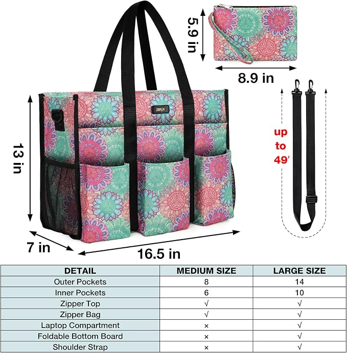 IBFUN Utility Tote Bag with 24 Pockets, Large Teacher Travel Tote for Women | Large Work Tote Bag 2pcs with Zipper for Travel Daily School Teacher Nurse, Large Lightweight Laptop Shoulder Bag Handbag - Image 7