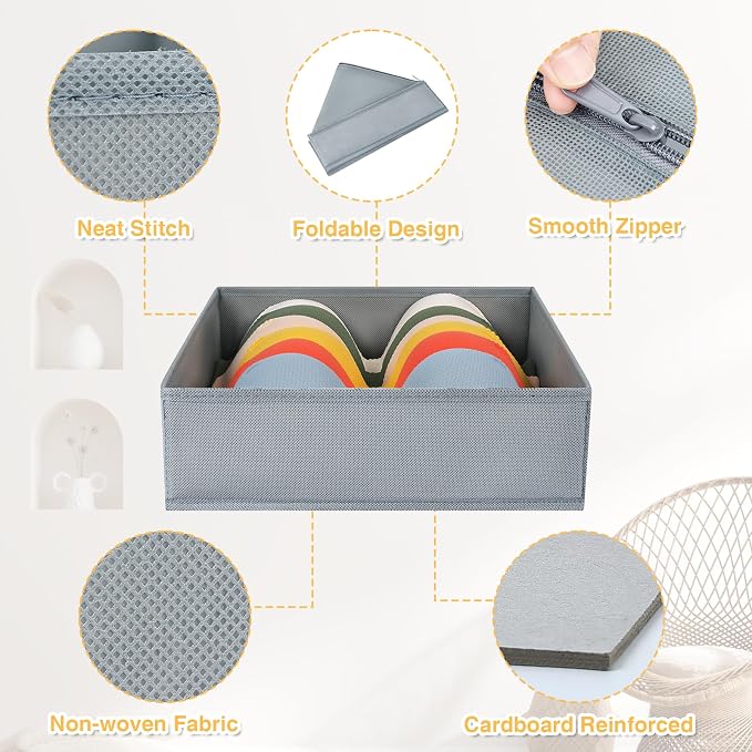 DIMJ Drawer Organizer Clothes, 15 Pack Underwear Organizer, Foldable Closet Bins, Sock Organizer Bra Cube, Fabric Dresser Box for Clothes, Bra, Socks, Tie (Grey) - Image 3