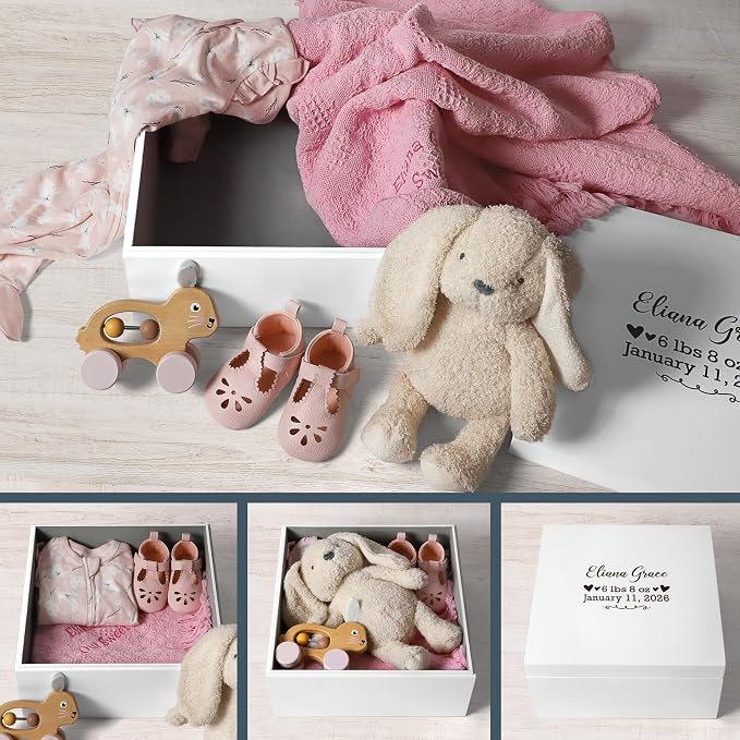 Let's Make Memories Personalized Keepsake Box for Newborn - Memento Storage - Memories Box - Baby Shower - Nursery Decor - 6" Hx12 Sq - Baby Love - Image 3