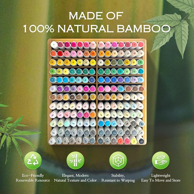 Marker Organizer for 168 Markers,Bamboo Wooden Desk Storage Organizer Rack,Markers Pens Pencils Art Brushes Storage Holder for Home Classroom Office Decor. - Image 4