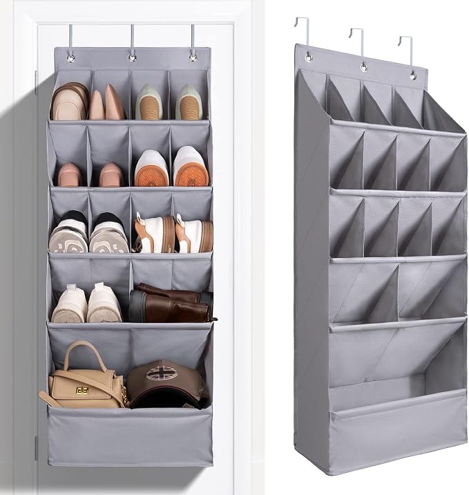 FENTEC 1 Pack Over-the-Door-Shoe-Organizers, Hanging Organizer Large Pocket | Shoe Holder Hanging Shoe Rack for Closet Shoe Organizer for Wall, Over Door Organizer with 15 Pockets for Boot, Sneaker, Gray by Fentec