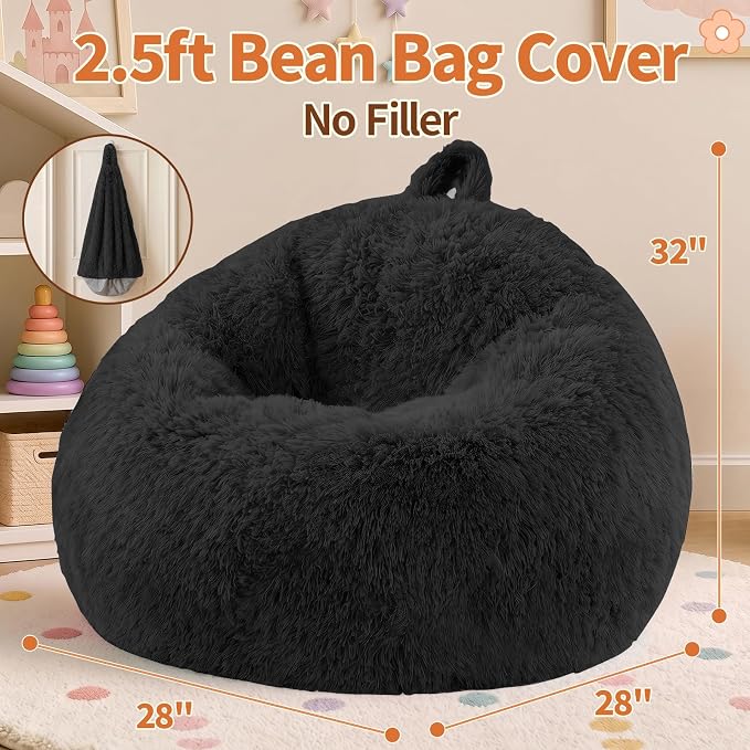 Stuffed Animal Storage Bean Bag Chair Cover, Soft Bean Bag Cover | Fluffy Faux Fur Stuffed Animal Storage Chair, Non-Slip Bottom, Fill with Plush Toys or Blankets, for Kids Teens Adults Girls - Image 2