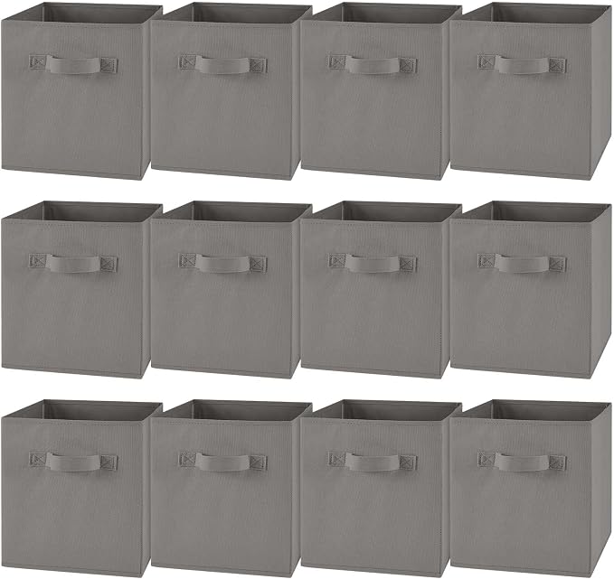 Yinder 12 Pcs Cube Storage Bin Grey 10.5''x10.5''x11'' Storage Bins for Playroom Decor Colorful Bins for Kids Foldable Baskets for Nursery Organizer Boxes Fabric Boxes by Yinder