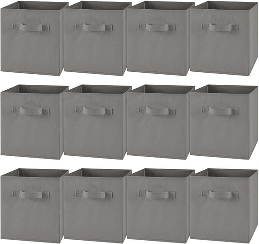 Yinder 12 Pcs Cube Storage Bin Grey 10.5''x10.5''x11'' Storage Bins for Playroom Decor Colorful Bins for Kids Foldable Baskets for Nursery Organizer Boxes Fabric Boxes by Yinder