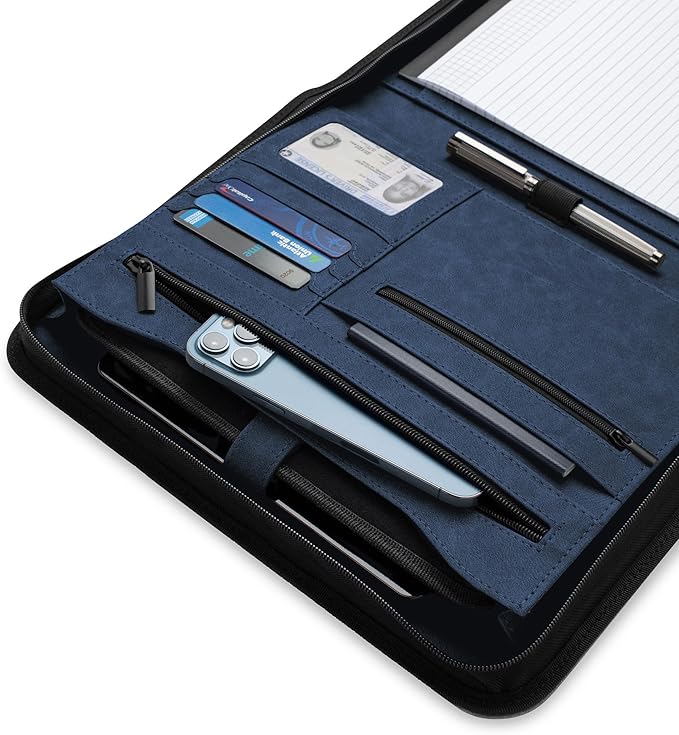 Forevermore Portfolio Binder, Slim No Ring, Zipper, Vegan Leather, Blue - Image 4