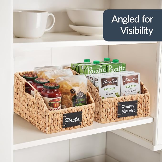 Best Choice Products Pantry Baskets for Organizing, Wicker Basket w/Built-in Handles, Handwoven Wicker Storage Baskets for Shelves, Water Hyacinth, 2-Pack - Natural - Image 5