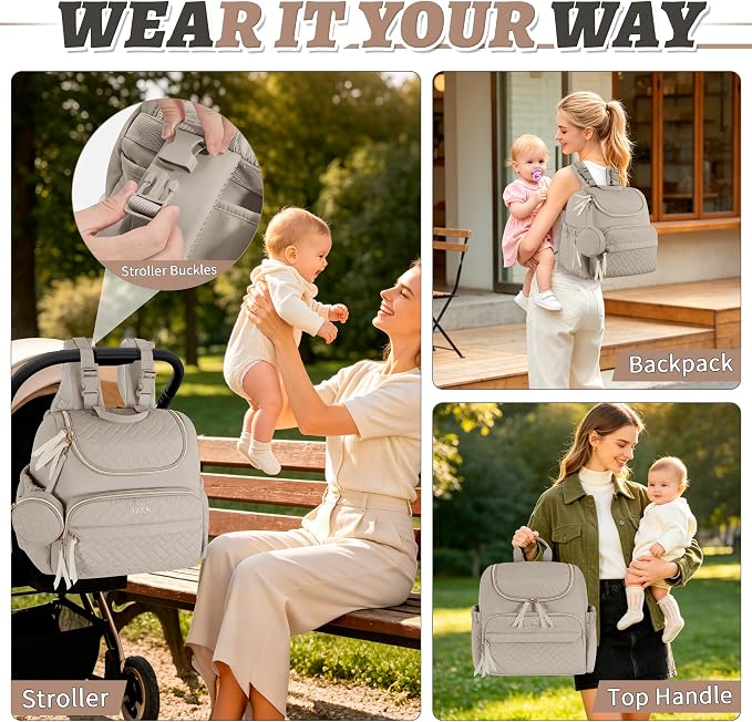 Small Diaper Bag, 22L Stylish Baby Mini Maternity Travel Backpack | with Changing Pad, Pacifier Bag, Stroller Straps Parents Essentials for Outdoor Trip Hospital & Daily Work, Brown - Image 5