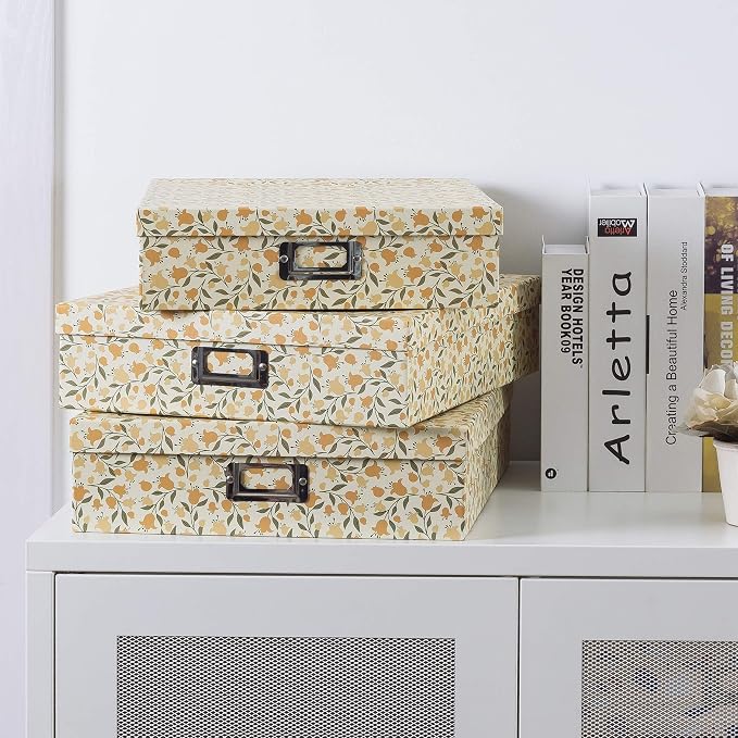 Soul & Lane - Keepsake Storage Boxes with Lids, Set of 3, Floral Dance | Decorative Cardboard Photo Box Set for Documents, Scrapbook Paper and Memories, Large Nesting Letter Organizers, Jumbo Size - Image 3