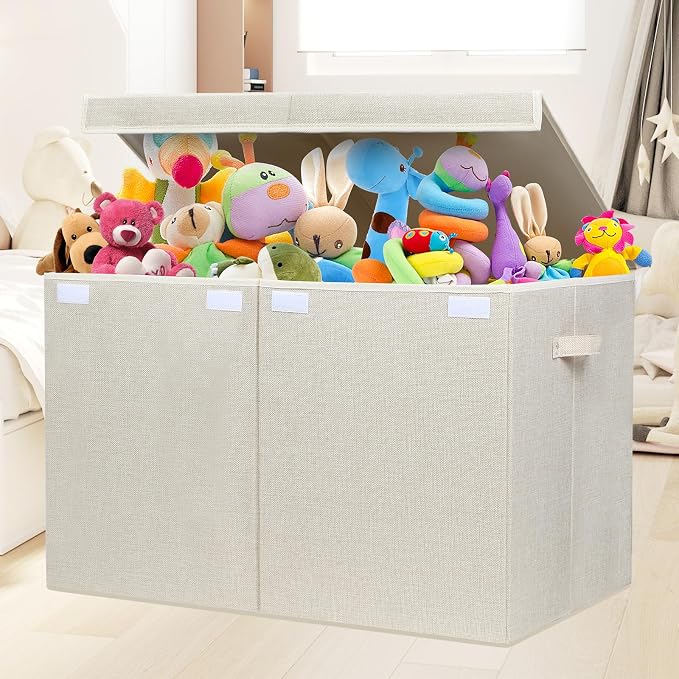 122L Large Toy Box Chest Storage with Lid, Collapsible Kids Toy Storage | Toy Chest with with Removable Divider for Kids, Boys, Girls, Nursery, Living Room, Bedroom, 26"x17" x17" (Linen Beige) - Image 2