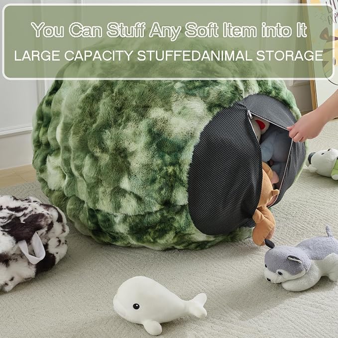 Fluffy Faux Rabbit Fur Bean Bag Chair Cover(No Filler),Cozy Shaggy Bubble Stuffed Animal Storage Large Bean Bag Cover for Bedroom Living Room,Fuzzy Bean Bag Cover Girls Teens Adult,Tie-dye Sage Green - Image 4