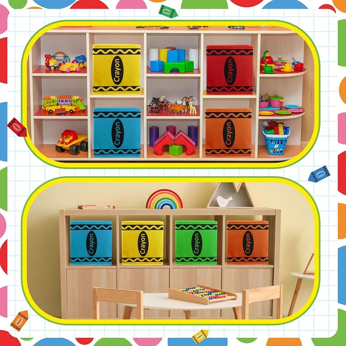 Demonwer 6 Pcs 11 Inch Colorful Fabric Storage Bins Crayon Cubby Basket Bins with Handles Rainbow Storage Containers for Back to School Decorations Office Home Organizer Supplies - Image 7
