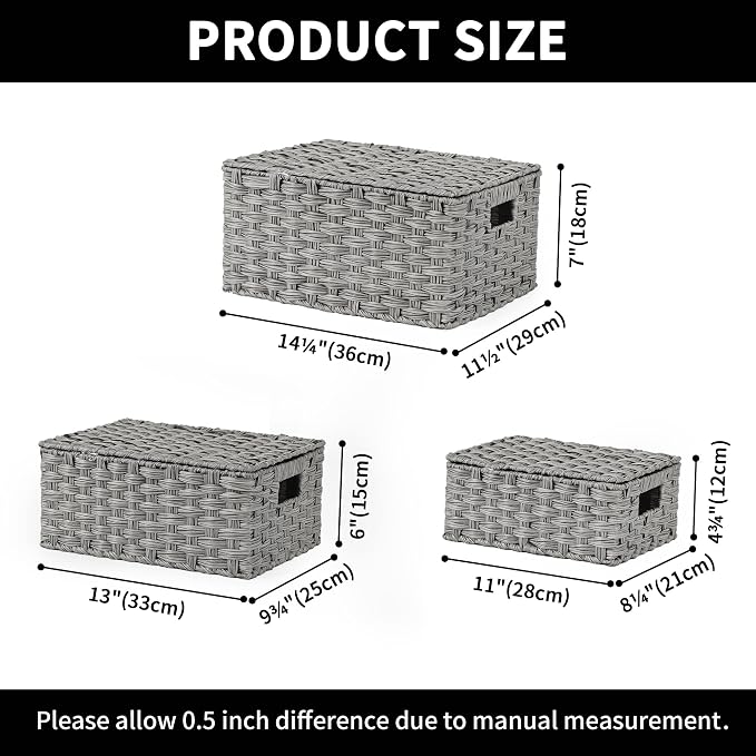 GRANNY SAYS Wicker Basket with Lid, Wicker Storage Baskets for Shelves | Woven Baskets with Lids, Wicker Baskets for Storage, Decorative Storage Boxes, Woven Stackable Basket with Lid, 3 Pack - Image 6