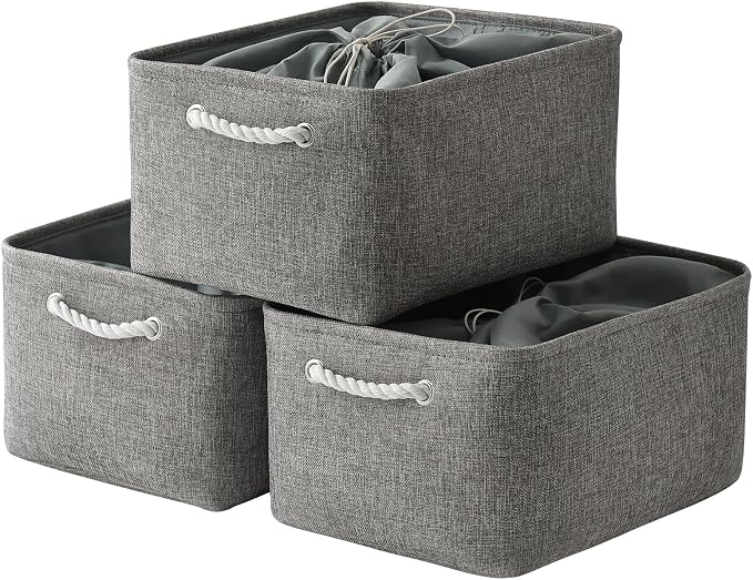 Fabric Storage Bins Baskets for Organizing, Large Sturdy Storage Basket W/Handles, Decorative Foldable Storage Baskets for Shelves Closet Nursery Toy (X Large - 3 Pack 17.7L×13.8W×9.8H) by TheWarmHome