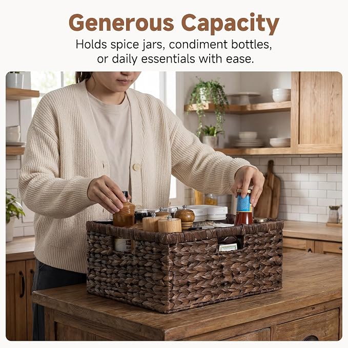 StorageWorks Large Wicker Baskets, Water Hyacinth Woven Baskets, 1-Pack | Large Wicker Baskets for Organizing,Wicker Storage Baskets for Shelves,Shelf Baskets for Organizing with Handle,Pantry Basket - Image 3