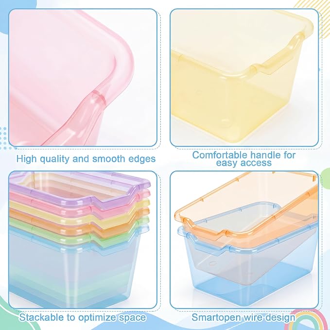 Funrous 72 Pack Plastic Cubby Bins for Classroom, Stackable Storage Bins with Rainbow Labels and Handles Cubby Organizer Containers for Teacher Supplies Home Office Daycare and Playroom (Pastel) - Image 3