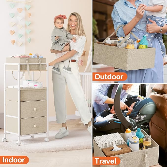3In1 Modanais Baby Diaper Caddy Organizer Cart with Drawers, Off White | Rolling Storage Cart, Removable Diaper Caddy, Detachable Dividers - for Crib, Bedroom, Art & Craft Organizer - Image 5