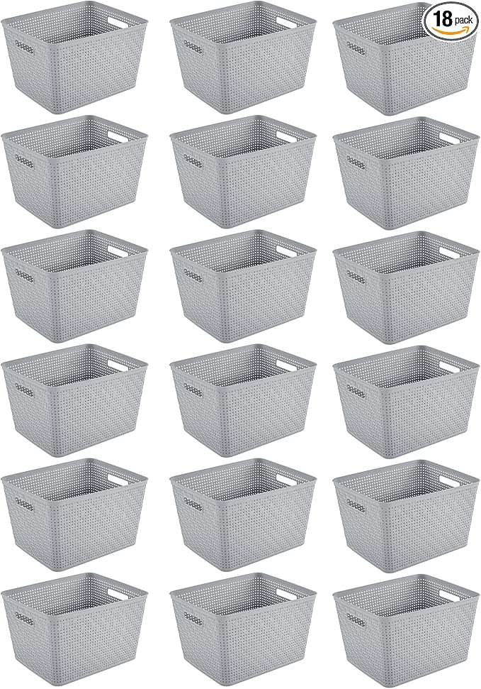 Sterilite 18 Pack Plastic Storage Bin Organization Containers, Tall Baskets, Cement by Sterilite