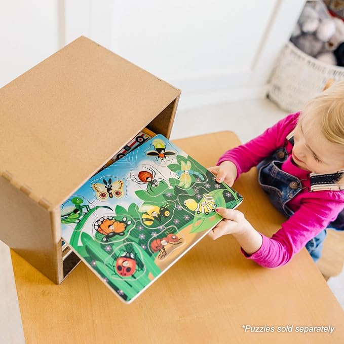 Melissa & Doug Natural Wood Puzzle Storage Case (Holds 12 Puzzles) - Wooden Puzzle Rack Organizer - Image 8