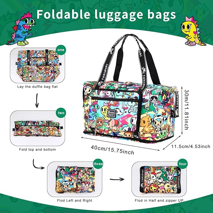 Tokidoki Unicorno Weekender Bags for Women travel Expandable Carry on Bag with Trolley Sleeve Foldable Duffle for Work (Green) - Image 4