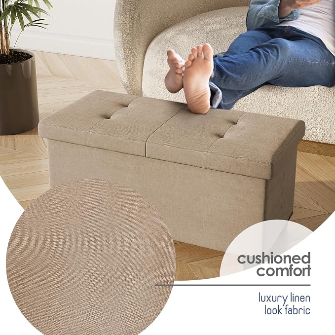 Storage Ottoman Bench with Bins, 30-in Storage Bench for Bedroom End of Bed, Folding Foot Rest Ottoman for Living Room Max 660lbs, Fabric Ottomans, Taupe - Image 7