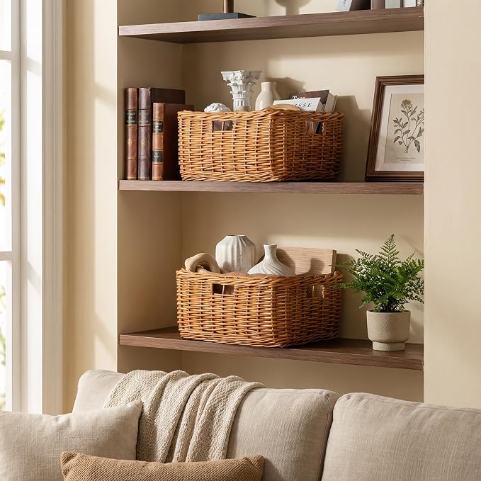 StorageWorks Pantry Baskets, Willow Storage Baskets for Organizing, Shelves, Pantry Organizers and Storage, Light Brown, 16 ½"L x 13" W x 7 ½"H - Image 5