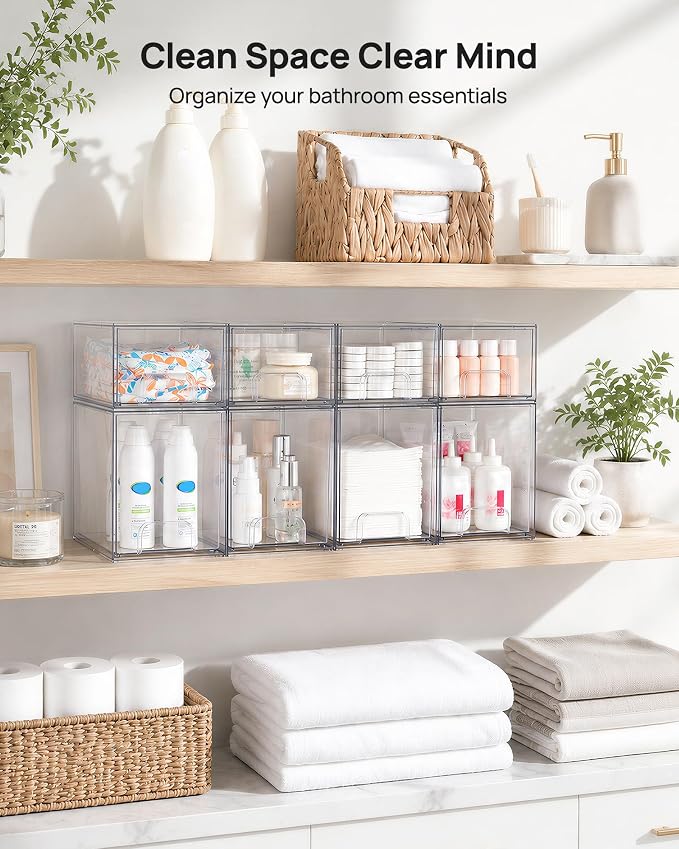 Vtopmart Clear Stackable Storage Drawers Set of 8, Plastic Organizer Bins | Multi-purpose Boxes for Baby Bottle Storage, Ideal for Kichen, Vanity, Bathroom, Undersink, Cabinet, Pantry Organization - Image 2