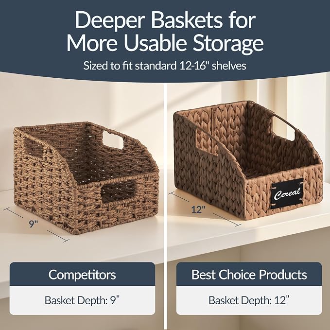 Best Choice Products Water Hyacinth Pantry Storage Baskets, Wicker Baskets w/Built-in Handles, Handwoven Shelf Baskets for Organizing, Pantry Organizers and Storage, 3-Pack - Chestnut - Image 4
