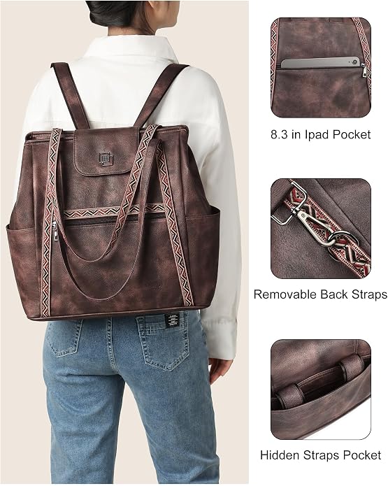 Large Laptop Tote Bag for Women Designer Leather Laptop Bag, 15.6in | Fashion Travel Backpack Purse Shoulder Handbag Fits 15.6 Laptop, Daily, Work, Business Trip, Weekend Travel, Teacher - Image 6