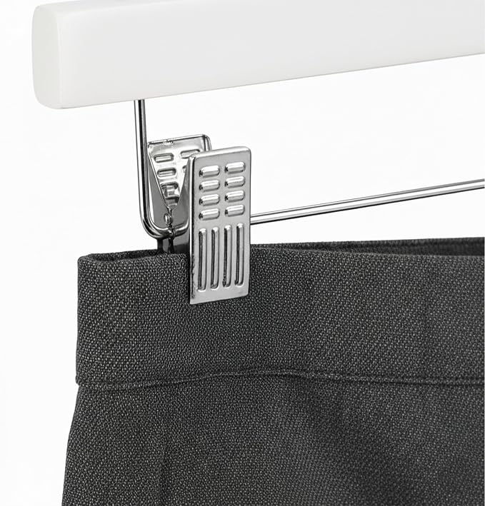 Relaxdays Wooden Pants Hangers Set of 12, Adjustable Coated Clamps, 360° Swivel Hooks, 35.5 cm Wide, White - Image 5