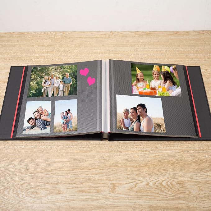 Photo Album Self Adhesive Scrapbook 3x5 4x6 5x7 6x8 Magnetic Album DIY Scrap Book 11x10.6 Inch 40 Black Sticky Pages Linen Cover DIY Photo Album(Black) - Image 3