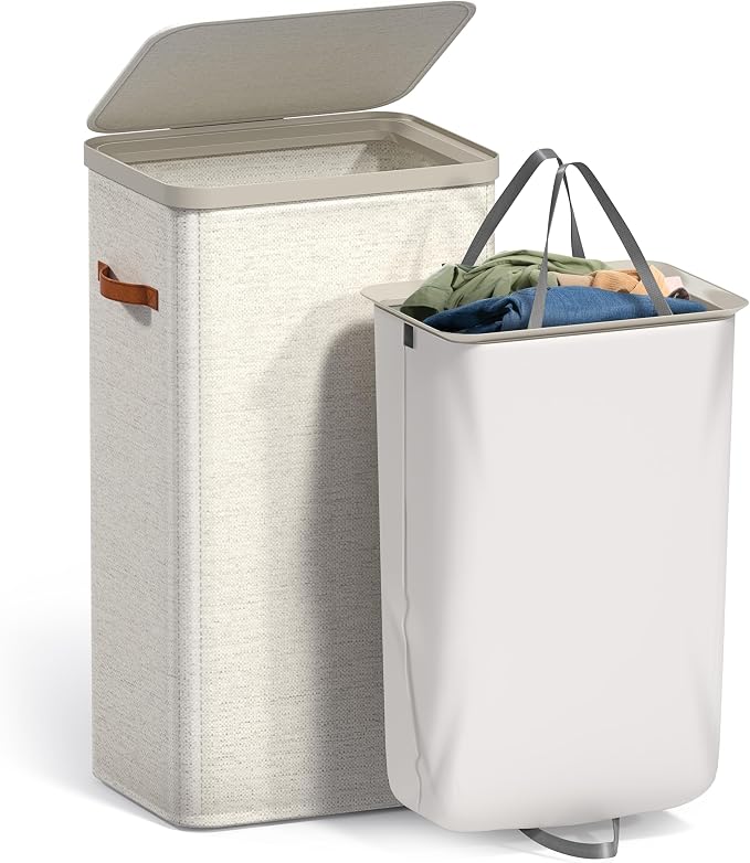 Sorbus Laundry Hamper with Lid - Collapsible Fabric Laundry Basket with Handles and Removable Laundry Bag – 26.5 Gallon (100 L) Dirty Clothes Hamper for Bedroom, bathroom and dorm (Beige) by Sorbus