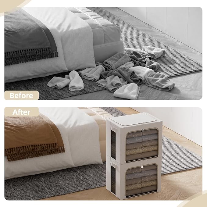 FHSQX 6 Pack Clothes Storage Bins,Ivory White, 16.5x12.2x12.2inch (40L) | ‎Portable, Large Clear Window, Stackable, Durable Handles, Foldable - Image 3