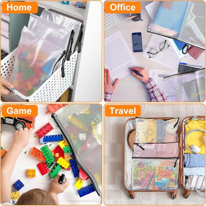 24pcs Mesh Zipper Pouch, Puzzle Storage Bags, A3 17x12 Inches Large Reusable Zipper Pouches for for Classroom Office Supplies Organizing, Extra Large Zipper Bags, Board Game Storage - Image 5