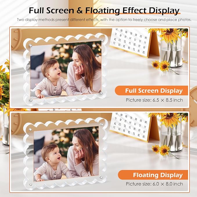 Chivalral 6x8 Scalloped Acrylic Photo Frame 3 Pack,12+12mm Desktop Holders | With magnetic frames,vertical & horizontal keepsakes for weddings,birthdays,Christmas and anniversary celebrations - Image 3