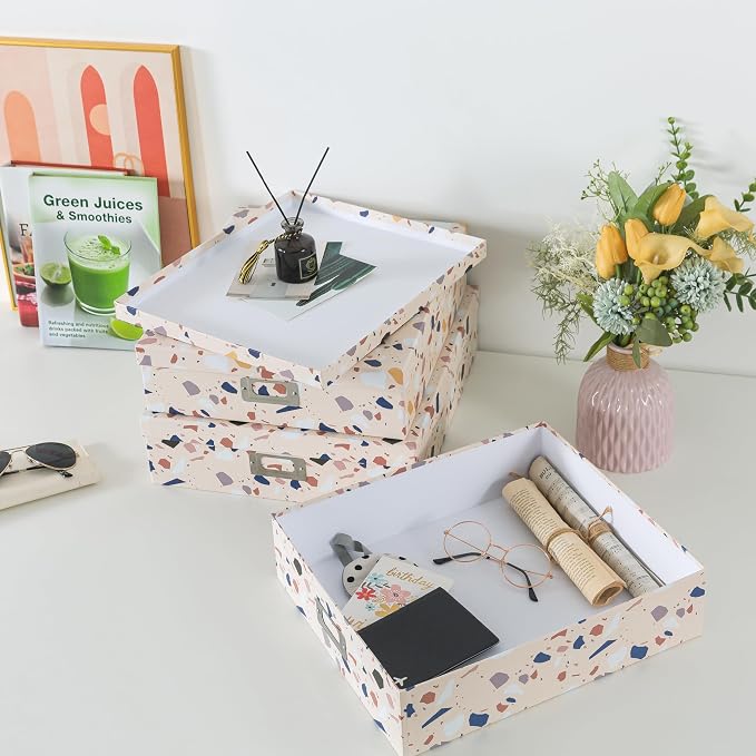 Soul & Lane - Cardboard Storage Boxes with Lids, Set of 3, Terrazzo | Cute Decorative Photo Box Set for Home Office, Nesting Keepsake and Memory Organizers for Scrapbooks and Documents - Image 7