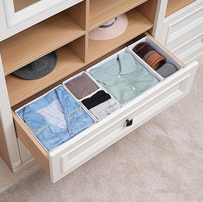 Drawer Organizers, Durable Fabric, Washable, with Base Support Boards, Small Storage Boxes for Bathroom, Closet, Dresser, Set of 12, White - Image 3