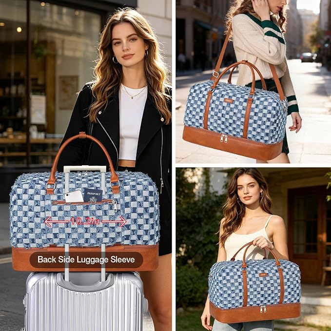 Weekender Bags for Women, 21" Travel Duffle Bag with Shoe Compartment | 3PCS Carry On Overnight Large Duffel Bag with Crossbody Bag and Toiletry Bag for Weekend Travel Gym Hospital Business Trip - Image 3