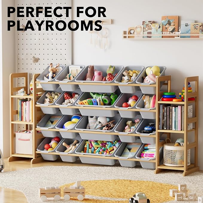 SpaceAid Toy Storage Organizer with 6 Shelves and 20 Bins, Toy Organizers Storage Bookshelf, Kids Bin Shelf Toys Box Bookcase for Bedroom Playroom Organization Room Decor, Neutral Gray - Image 5