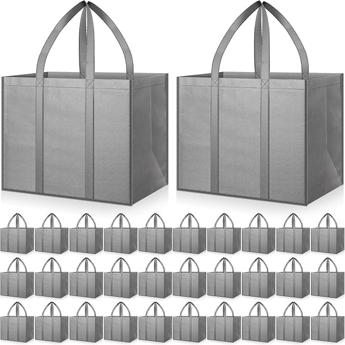 Hillban 30 Pack Large Reusable Shopping Bags Bulk | Heavy Duty Foldable Grocery Bags 16 x 13 x 10 Inch, Washable Portable Storage Totes with Reinforced Handles by Hillban