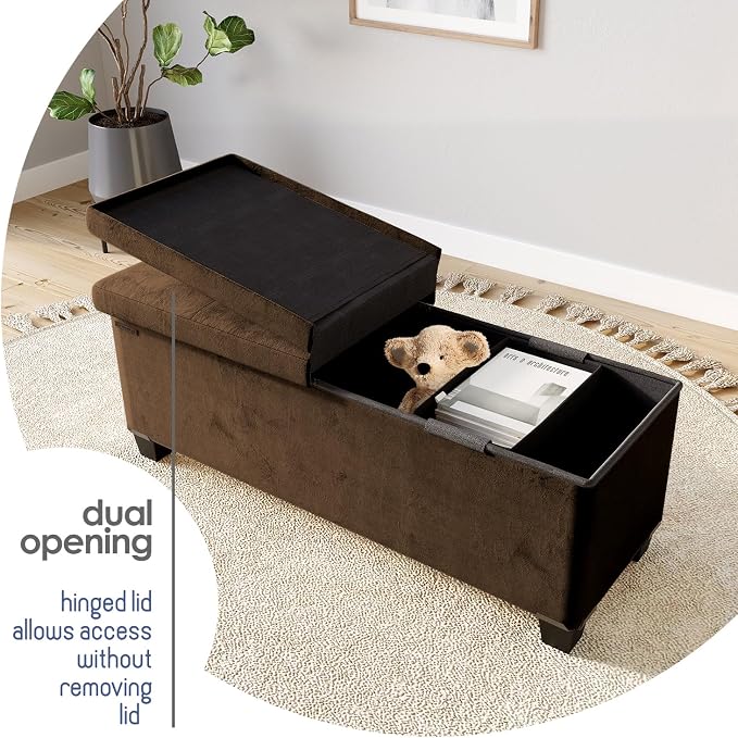 Storage Ottoman Bench with Bins, 43-in Storage Bench for Bedroom End of Bed, Folding Foot Rest Ottoman for Living Room Max 660lbs, Velvet Ottomans, Brown - Image 8