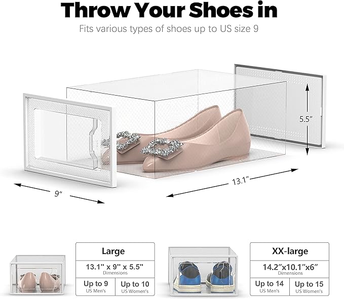 12 Pack Shoe Storage Box, Clear Plastic Stackable Shoe Organizer for Closet, Space Saving Foldable Shoe Rack Sneaker Container Bin Holder - Image 5