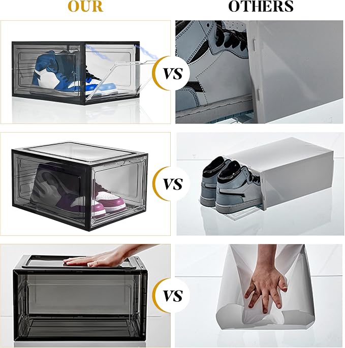 Attelite 12Pack Shoe Boxes Storage Stackable Clear Shoe Organizer Black | Clear Shoe Box for Sneakers Boots & Heels,X-Large,Thicken & Sturdy Plastic,Magnetic Door,Fit up to US Size 12,Easy Assembly - Image 4