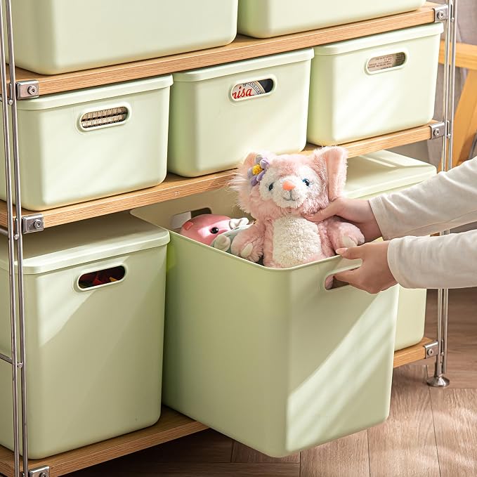 4 pack large plastic White storage bins with Lids, Toy Box Chest with Handle，Organizer Containers Baskets for Baby,Nursery，Shelves，Playroom, Bedroom，Office,Closet，home (Light Green, 4XL) - Image 3