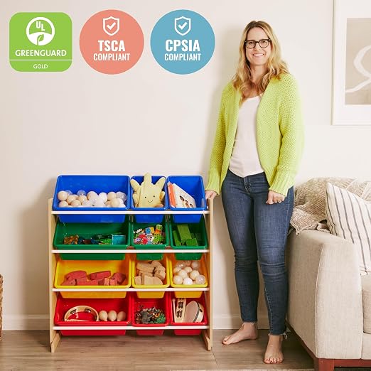 ECR4Kids 4-Tier Organizer with 12 Removable Plastic Bins, 4x3, Toy Storage, Natural/Primary | Durable plastic bins, MDF panels, steel frame, GREENGUARD Gold Certified, 48 lb capacity, anti-tip kit, playroom/classroom - Image 7