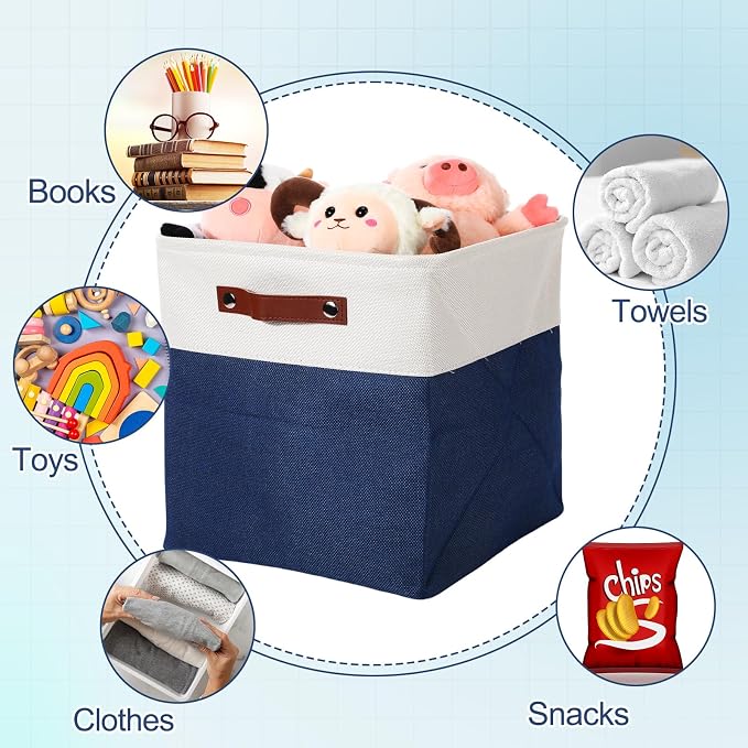 Uiifan 8 Pack 12 x 12 x 12 Inch Large Storage Baskets Collapsible Fabric Storage Cubes Bins with Handles for Shelves Closets Nursery Home Clothes Toys Organizers, Blue - Image 4