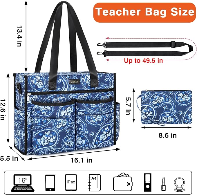 ITIEZY Large Utility Tote Bag for Women with 18 Pockets, Waterproof Teacher Nurse Bags with Zipper for Everyday Travel Work - Image 2