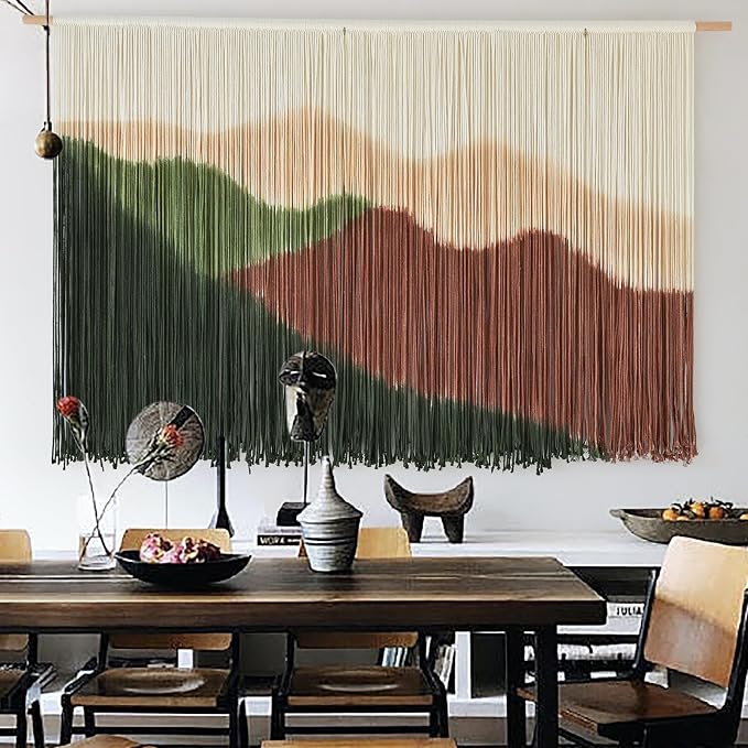 Macrame Wall Hanging Mountain Landscape Boho Wall Art Large Decor 57"W*35"L | Home Office Decor, Entryway Wall Art, Hallway Accent, Nursery Decoration, College Dorm Style, Housewarming Gift by IOWER
