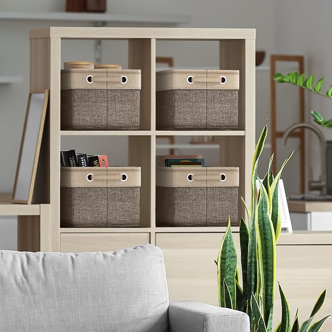 Sorbus Fabric Storage Cubes 15 Inch - Big Sturdy Collapsible Storage Bins with Dual Handles - Foldable Baskets for Organizing -Decorative Storage Baskets for Shelves | Home & Office Use -3 Pack| Brown - Image 3
