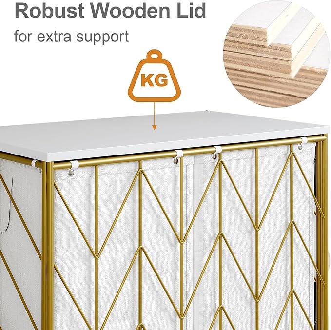 WOWLIVE Double Laundry Hamper with Lid, Rolling Laundry Basket with Wheels | Rolling Wire Clothes Hamper with Divided Removable Bags, Heavy Duty Large Iron-Made Laundry Sorter Laundry Room Organization - Image 6