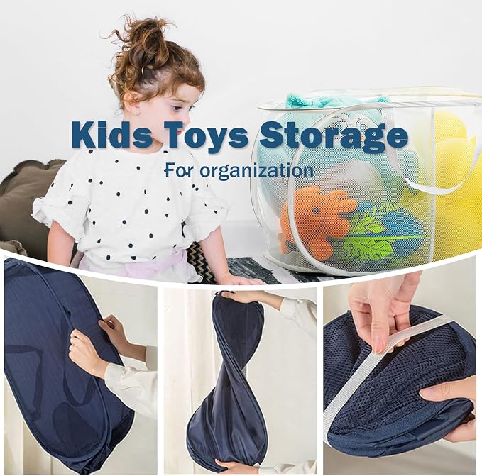6 Pack Collapsible Laundry Baskets, 2 Compartment Pop Up Hamper, 6 Colors | Easy carry handles and foldable mesh design make these hampers suitable for dorms, laundry rooms, travel, and toy storage. - Image 3